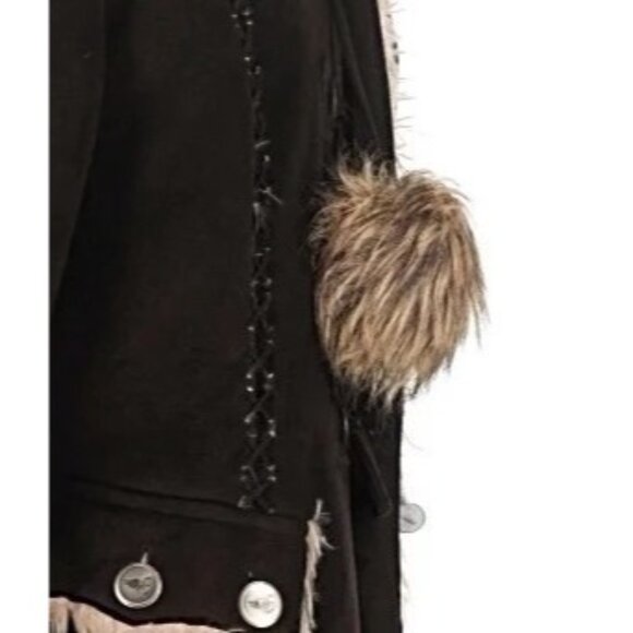 Vtg Y2K Esprit Brown Faux Suede Hooded Penny Lane Toggle Coat | Afghan Boho 1X - Picture 4 of 13